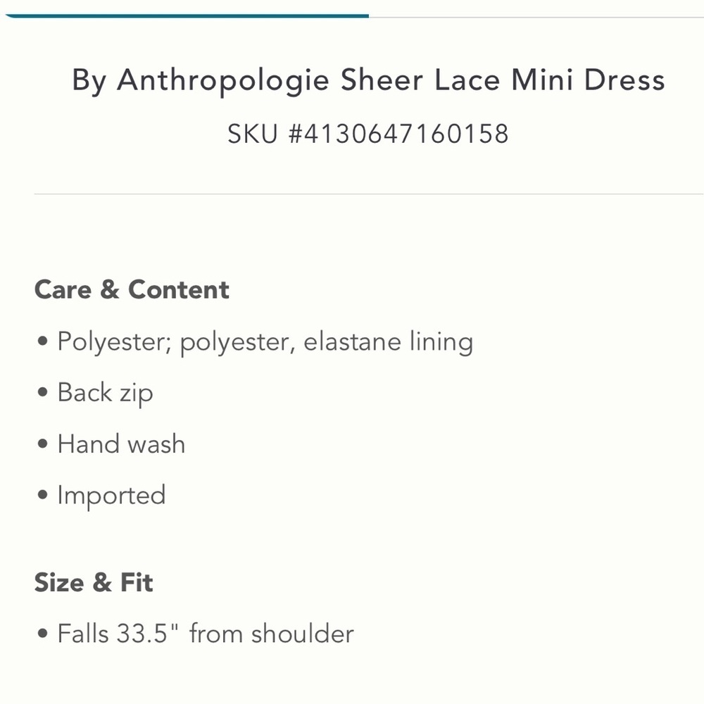 Anthropologie NWT Anthropologie Sheer Lace
Mini Dress Size 00. - Picture 7 of 14